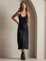 [Black] SilkSilky-AU Sleeveless V Neck Dress 004