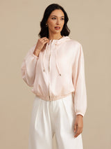 [Pink] SilkSilky-AU 18Momme Silk Satin Surah Long Sleeve Stand Collar Women's Outerwear 004