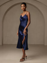 [Dark Blue] SilkSilky-AU Spaghetti Strap Cowl Neck Dress 003