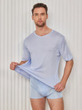 SilkSilky AU Silk Knitted Short Sleeve V Neck Men's T Shirt LightBlue 001