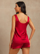 [Wine] SilkSilky-AU 19Momme Machine-Washable Silk Sleeveless Scoop Neck Women's Pyjamas 002