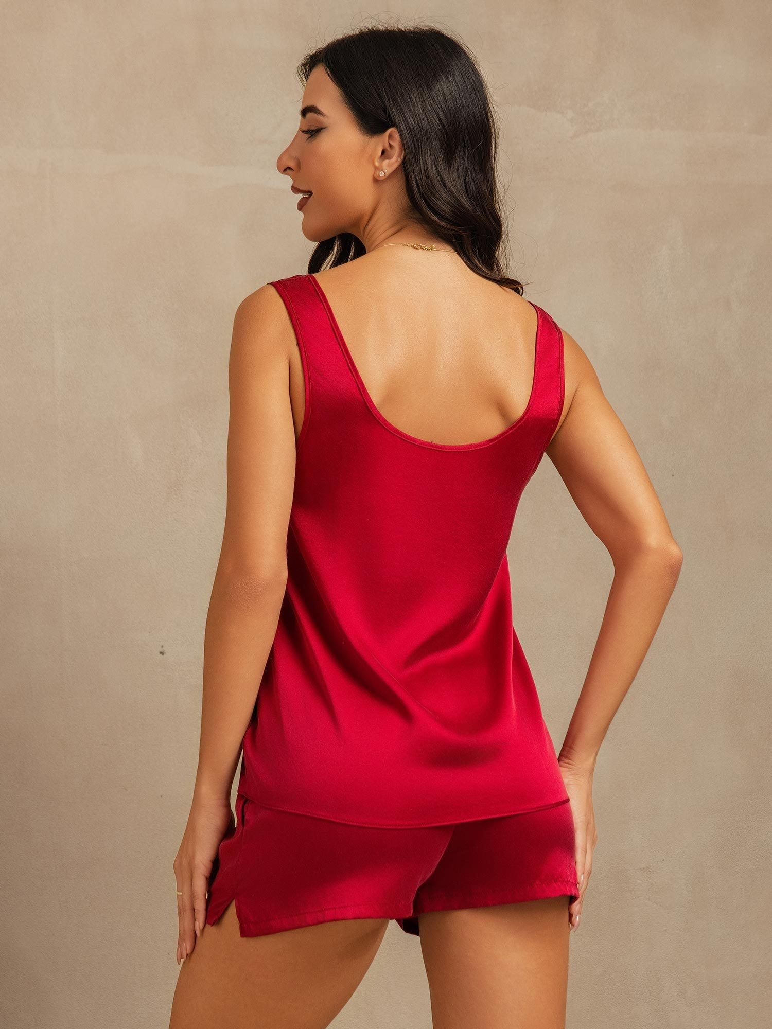 [Wine] SilkSilky-AU 19Momme Washable Silk U Neck Women's Pyjamas 002