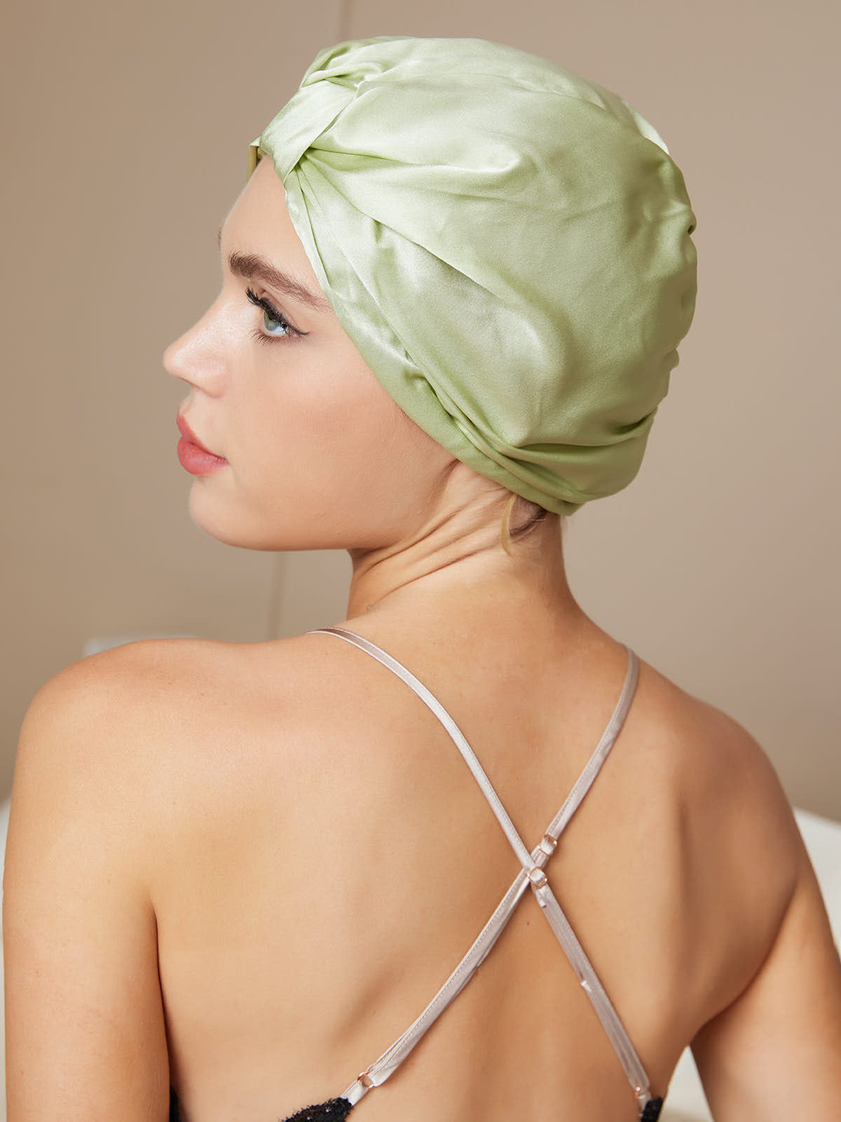 SilkSilky-AU Pure Silk Sleep Cap LightGreen 004