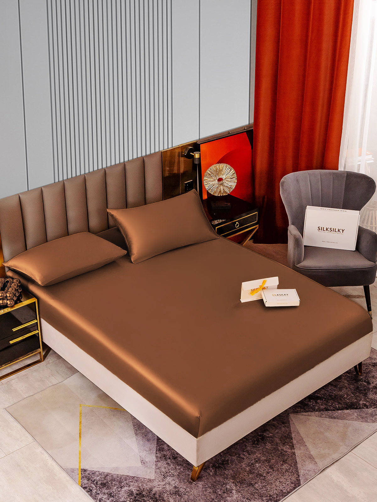 [Coffee] SilkSilky-AU 22Momme Bedding Set 002