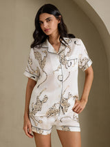 [White Cheetah] SilkSilky-AU Short Sleeve Notch Collar Women's Pyjamas 001