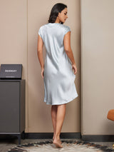[Light Blue] SilkSilky-AU Cap Sleeve V Neck Nightgown 002