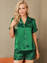 [Green] SilkSilky-AU Short Sleeve Lapel Collar Women's Pyjamas 003