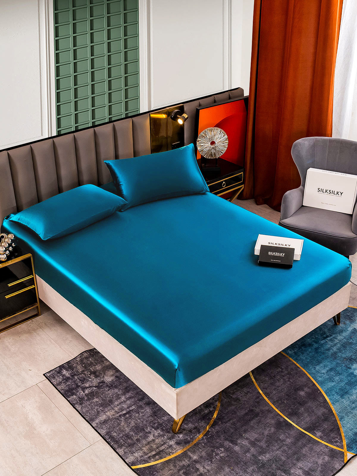 [Teal] SilkSilky-AU 25Momme Pure Silk Bedding Set 001