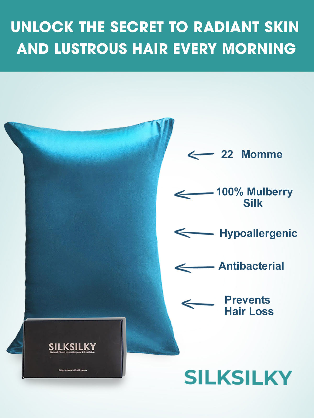 [Teal] SilkSilky-AU 22Momme Pure Silk Pillowcase 002
