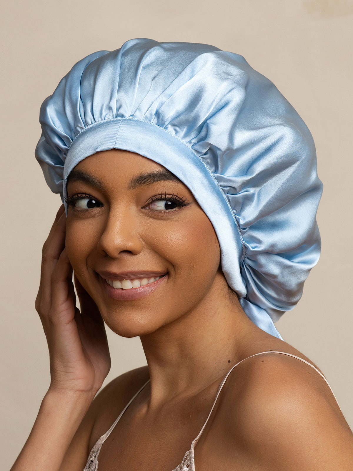 SilkSilky-AU Pure Silk Sleep Cap LightBlue 003