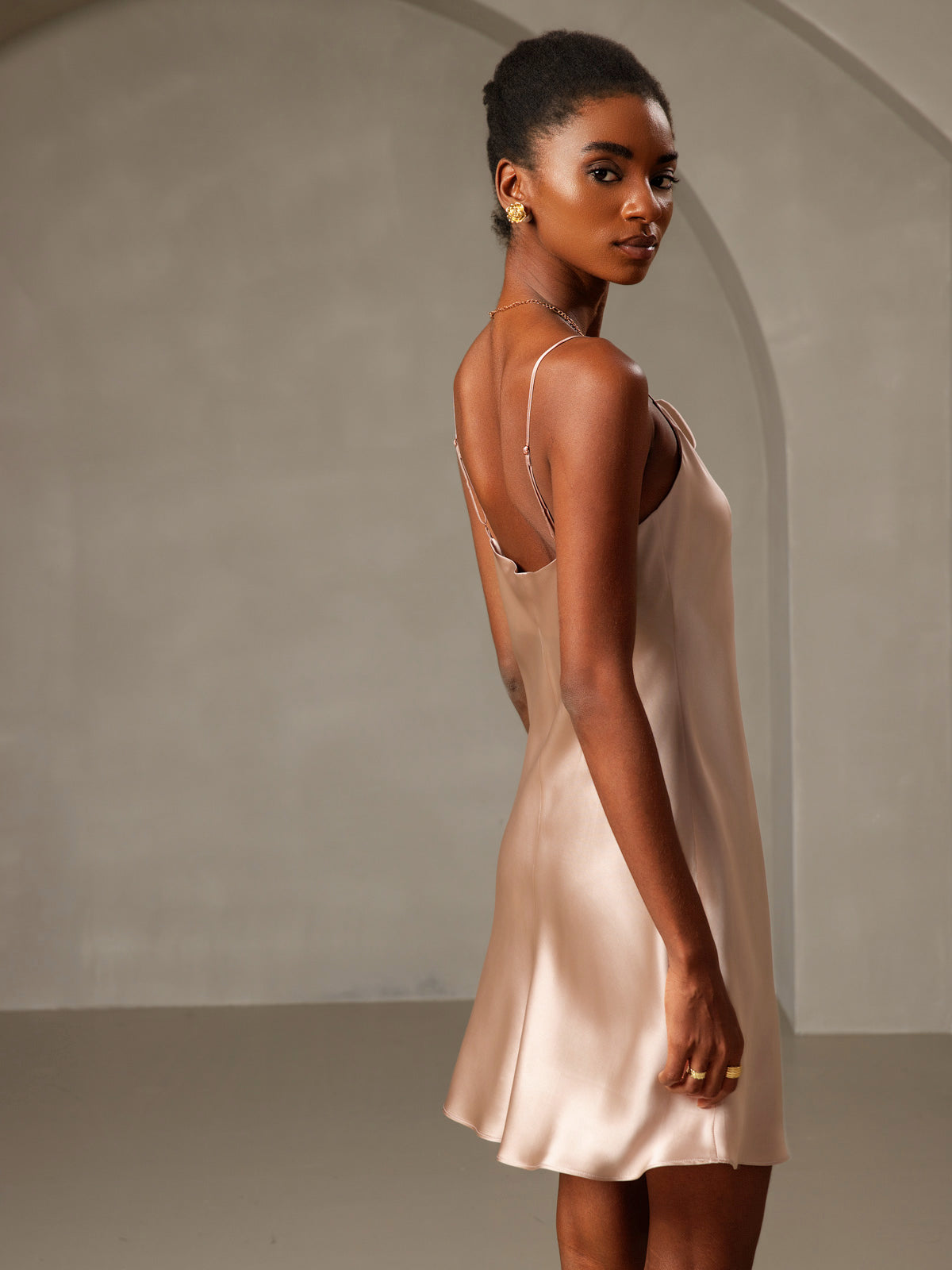 [Pale Mauve] SilkSilky-AU Pure Silk Cowl Neck Dress 002