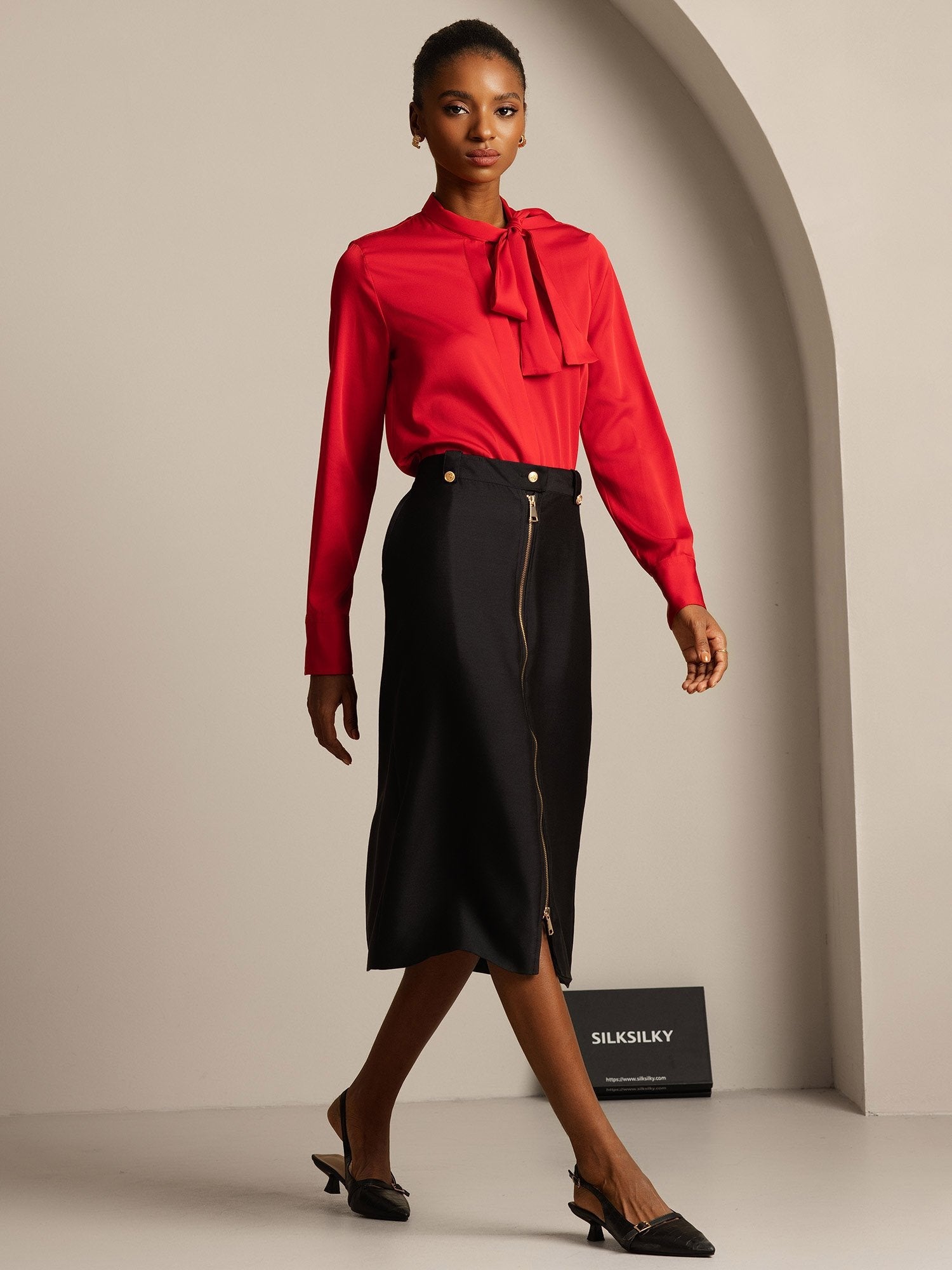 [Black] SilkSilky-AU 32Momme Wool Split Skirt 003,