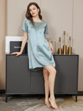 SilkSilky AU Pure Silk Short Sleeve Round Neck Nightgown LightBlue 005