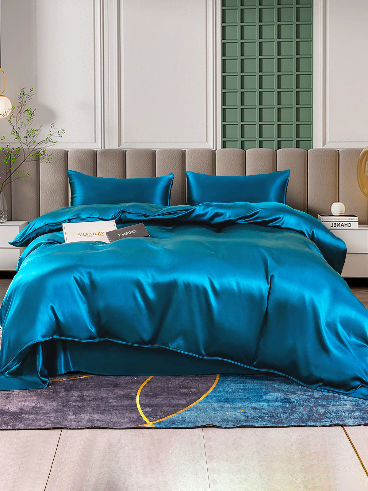 [Teal] SilkSilky-AU 25Momme Pure Silk Bedding Set 001