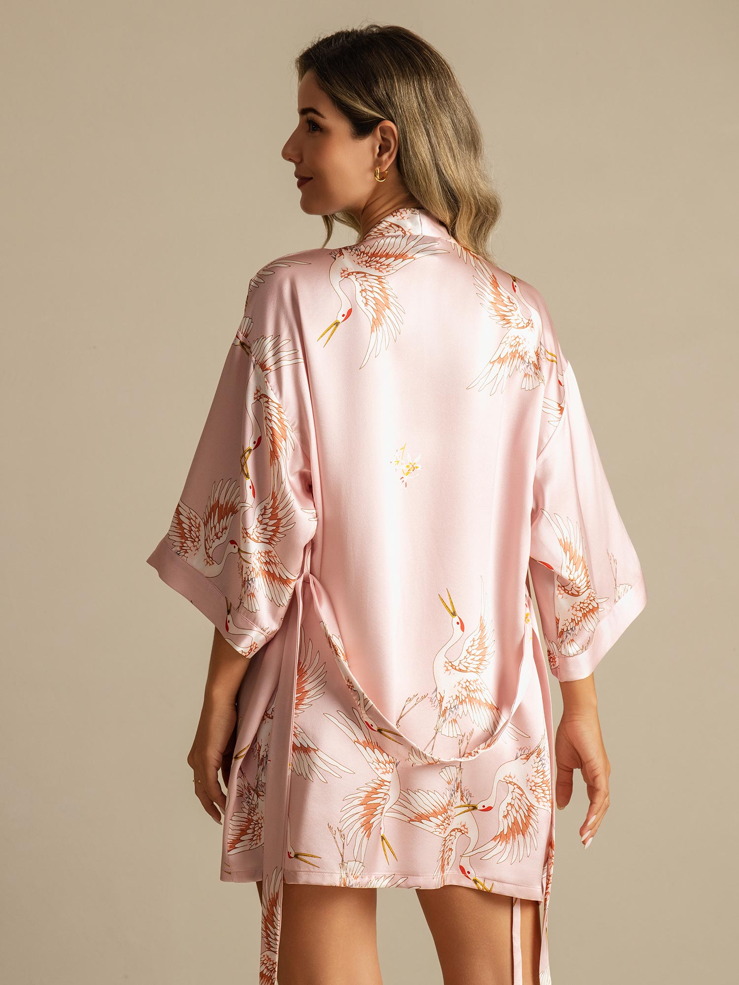 [Pink] SilkSilky-AU Pure Silk Deep V Neck Women's Dressing Gown 002