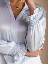 [Sky Blue] SilkSilky-AU Long Sleeve Split Women's Blouse 005