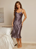 SilkSilky AU Pure Silk Deep V Neck Nightgown PurpleGray 006