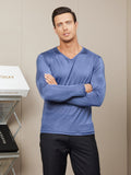 SilkSilky AU Silk Knitted Long Sleeve Round Neck Men's T Shirt DarkBlue 001