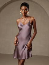 [Purple Gray] SilkSilky-AU Spaghetti Strap V Neck Dress 004