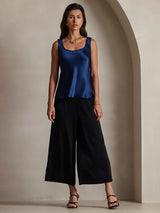 [Dark Blue] SilkSilky-AU 19Momme Stretch Silk Charmeuse Sleeveless Scoop Neck Camisole 001
