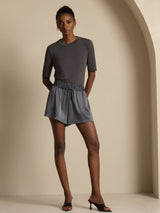 [Dark Gray] SilkSilky-AU 19Momme Stretch Silk Charmeuse Women's Shorts 008