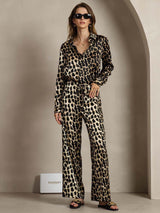 [Leopard] SilkSilky-AU 19Momme Silk Lapel Collar Women''s Outfit Sets 001