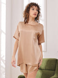 SilkSilky AU Pure Silk Short Sleeve Round Neck Women's Pyjamas Champagne 003