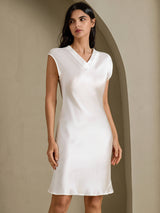 [White] SilkSilky-AU Cap Sleeve V Neck Nightgown 003