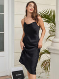 SilkSilky AU Silk Sleeveless Cowl Neck Dress Black 006