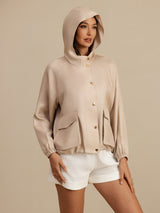 [Tan] SilkSilky-AU Silk Satin Surah Long Sleeve High Neck Women's Outerwear 006