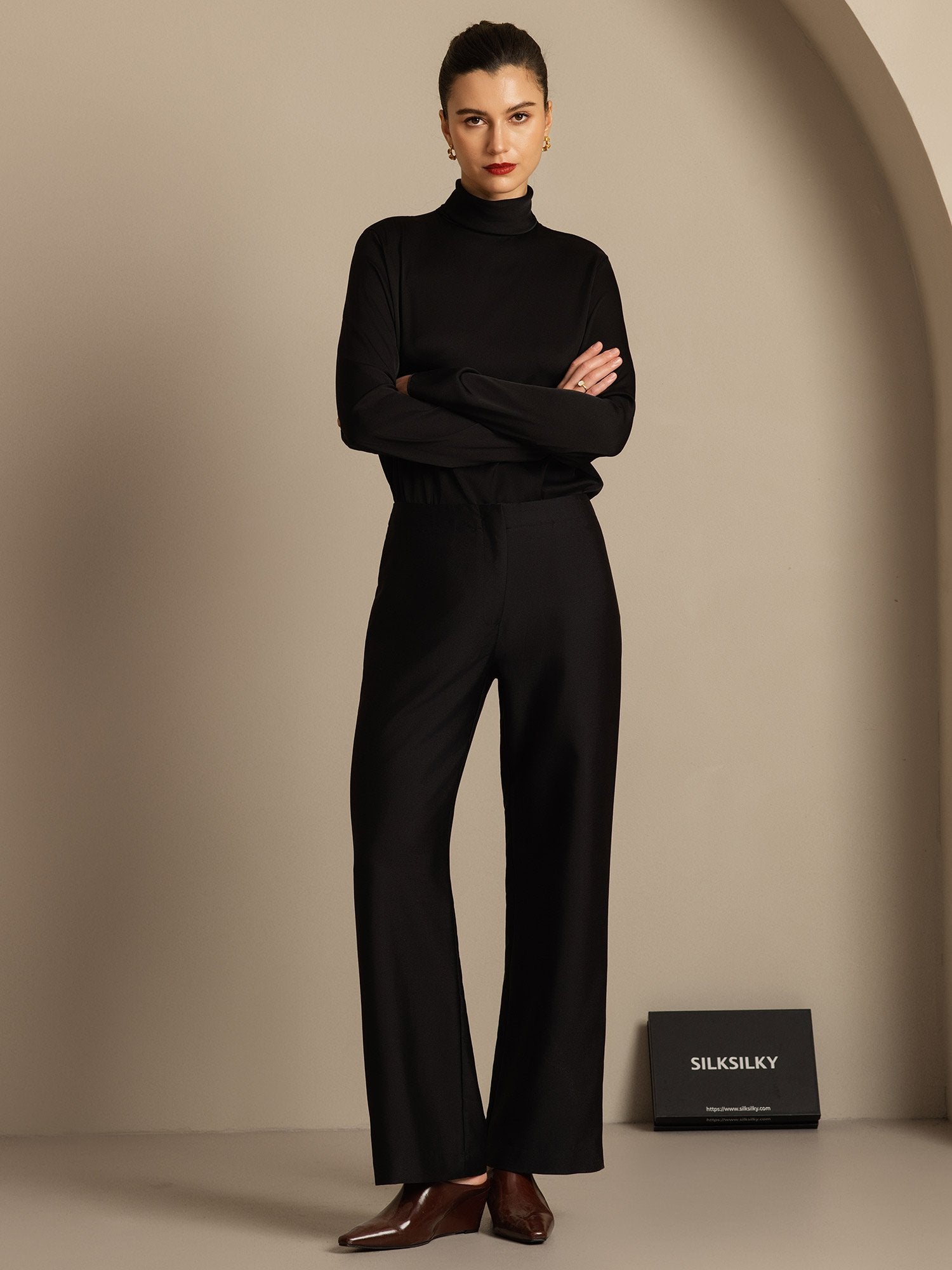 [Black] SilkSilky-AU 32Momme Wool Womens Pants 003,