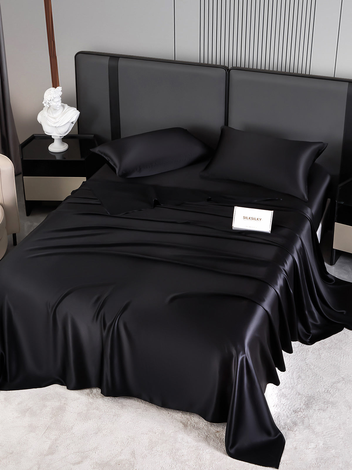 SilkSilky AU 22Momme Pure Silk Bedding Set Black 002