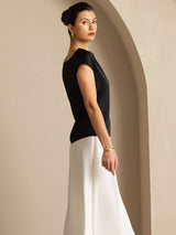 [Black] SilkSilky-AU Cap Sleeve Cowl Neck Women's T-Shirt 002