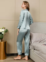 [Light Blue] SilkSilky-AU Long Sleeve Lapel Collar Women's Pyjamas 002