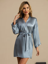 [Grayish Blue] SilkSilky-AU 3/4 Sleeve Women's Dressing Gown 001