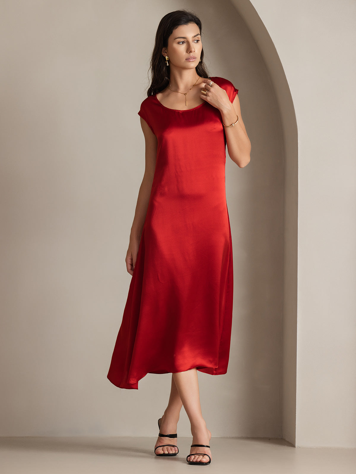 SilkSilky-AU 19Momme Silk Sleeveless Round Neck Dress Wine 005