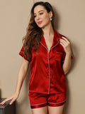 SilkSilky-AU Pure Silk Short Sleeve Lapel Women's Pyjamas Wine 001