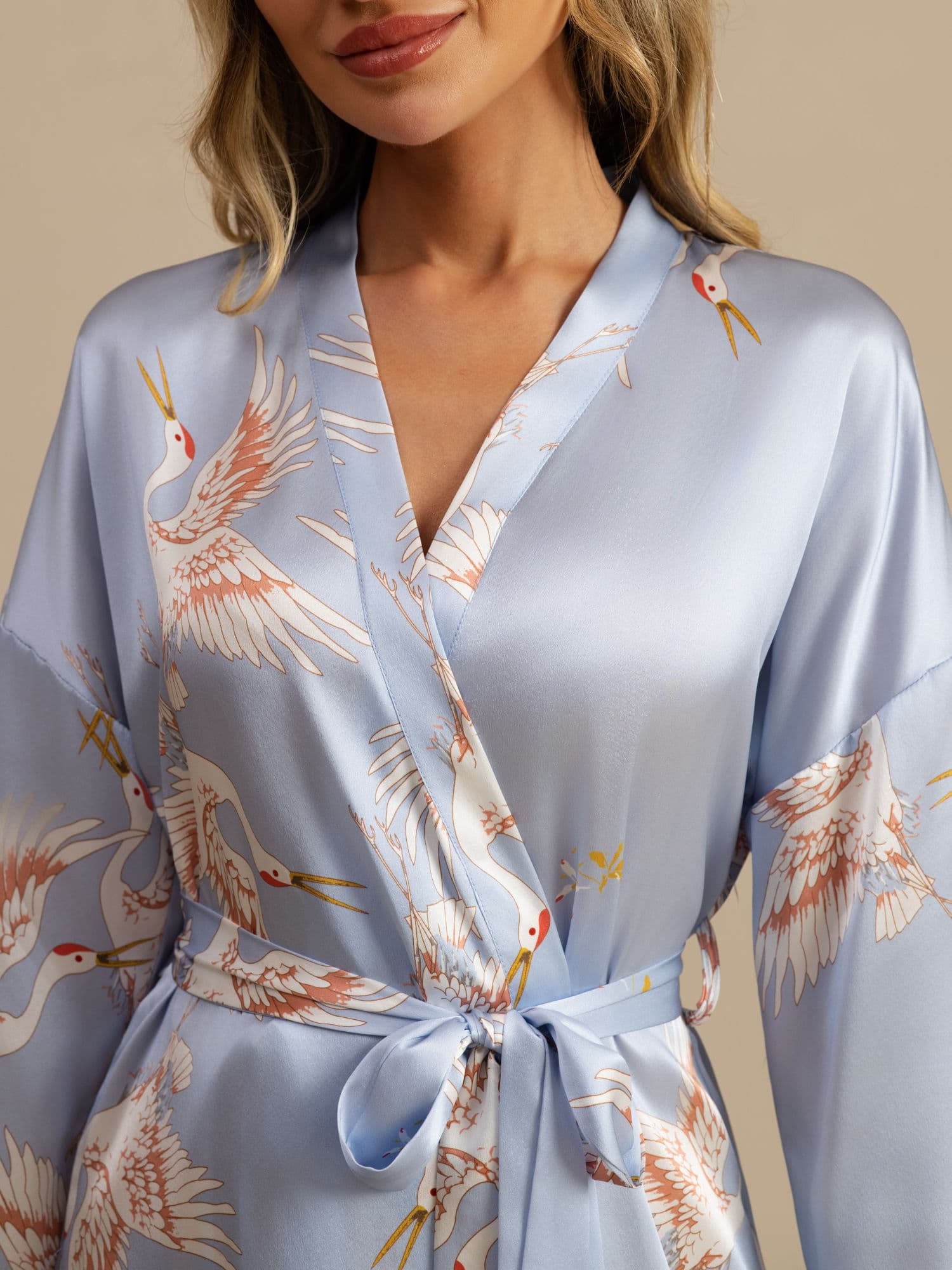 [Light Blue] SilkSilky-AU 3/4 Sleeve Deep V Neck Women's Dressing Gown 005