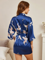 [Dark Blue] SilkSilky-AU 3/4 Sleeve Women's Dressing Gown 004