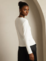 [White] SilkSilky-AU 100% Silk Jersey Long Sleeve Crew Neck Women's T-Shirt 002