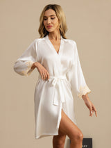 [White] SilkSilky-AU 3/4 Sleeve Women's Dressing Gown 004