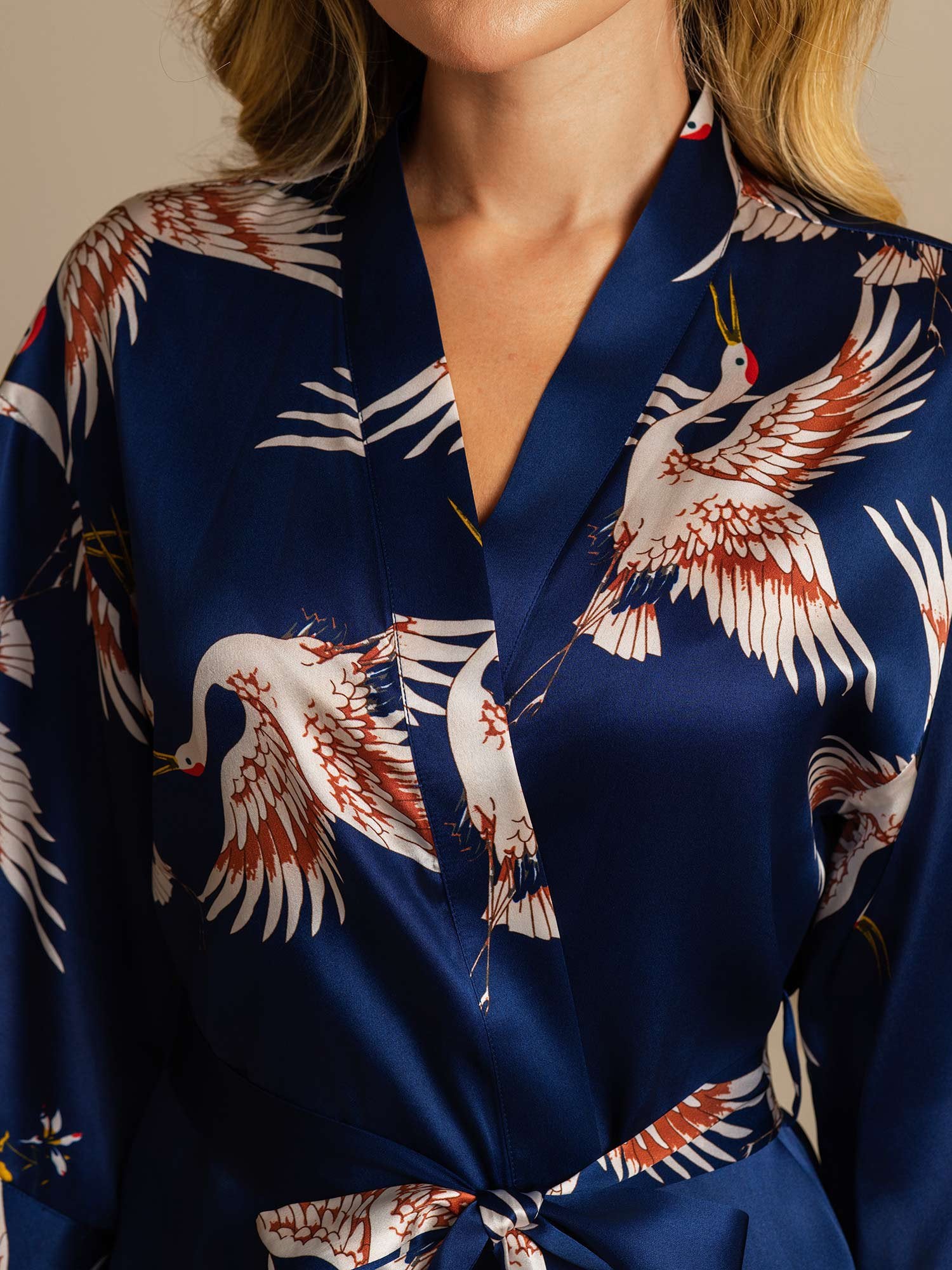 [DarkBlue] SilkSilky-AU 19Momme Pure Silk Wrap Women's Dressing Gown 004