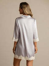 [Lavender] SilkSilky-AU Pure Silk Lapel Collar Nightshirt 002