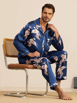 [Dark Blue] SilkSilky-AU Long Sleeve Lapel Collar Men's Pyjamas 001