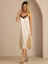 [Brown Rice] SilkSilky-AU Spaghetti Strap V Neck Dress 004
