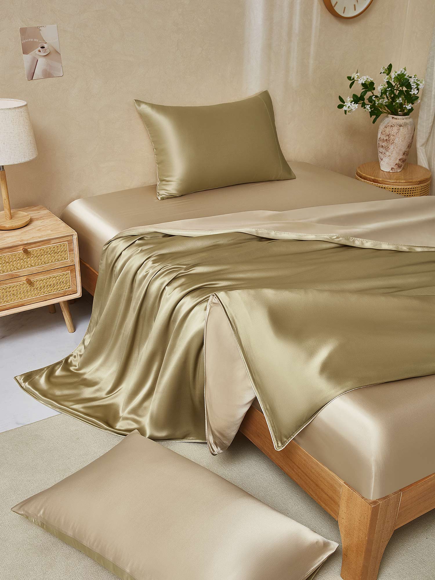 [Beige+Khaki] SilkSilky-AU 22Momme Pure Silk Bedding Set 001,