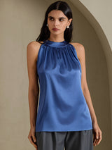 [Real Teal] SilkSilky-AU Sleeveless Halter Women's T-Shirt 001