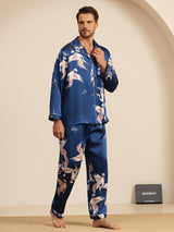 [Dark Blue] SilkSilky-AU Long Sleeve Lapel Collar Men's Pyjamas 004