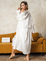 [White] SilkSilky-AU Long Sleeve V Neck Nightgown&Dressing Gown Set 004