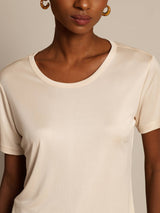 [Beige] SilkSilky-AU 100% Silk Jersey Short Sleeve Round Neck Women's T-Shirt 003